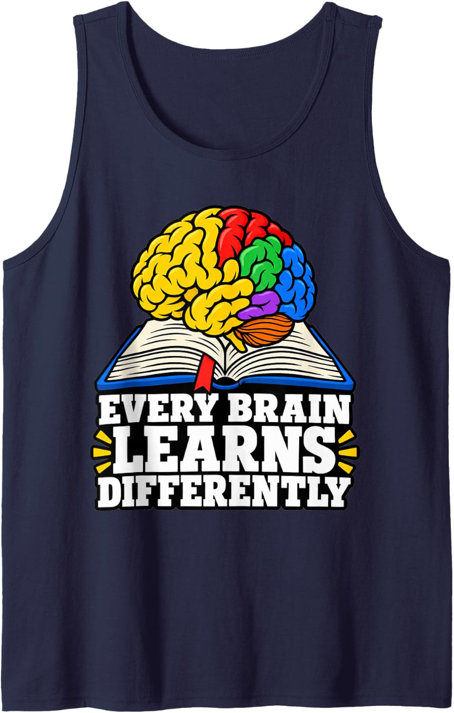 Special Education Every Brain Learns Differently Aide Book Sleeveless Tank Top - Navy Blue