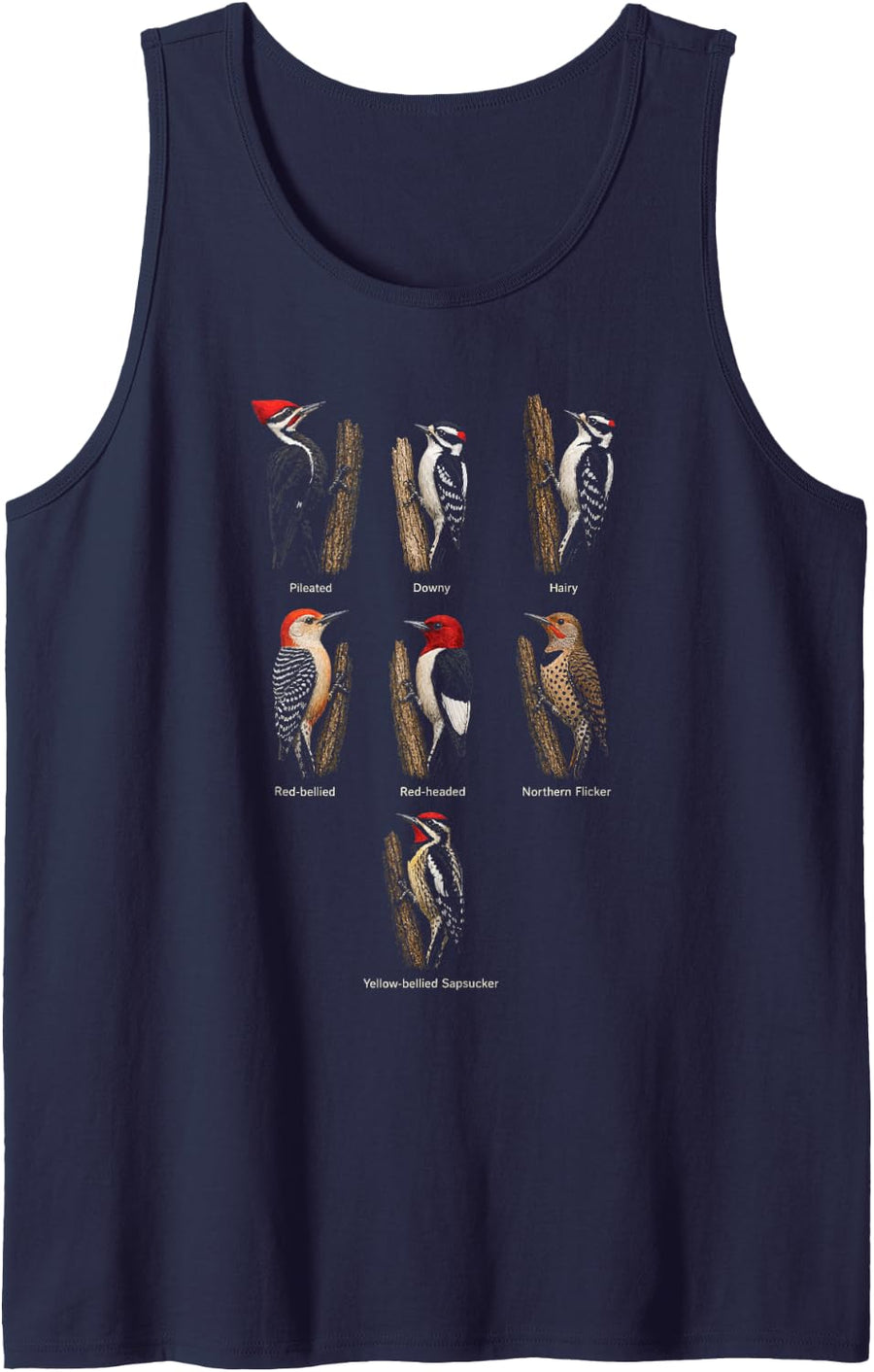 Bird Watching Woodpeckers Species Field Guide Chart Tank Top - Navy Blue