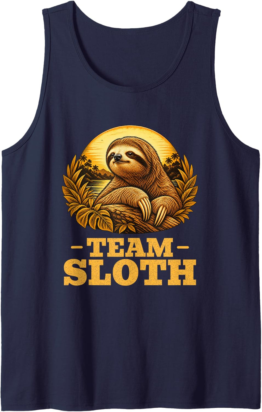 Team Sloth Vintage Wildlife Retro Animal Lover Sleeveless Tank Top - Navy Blue