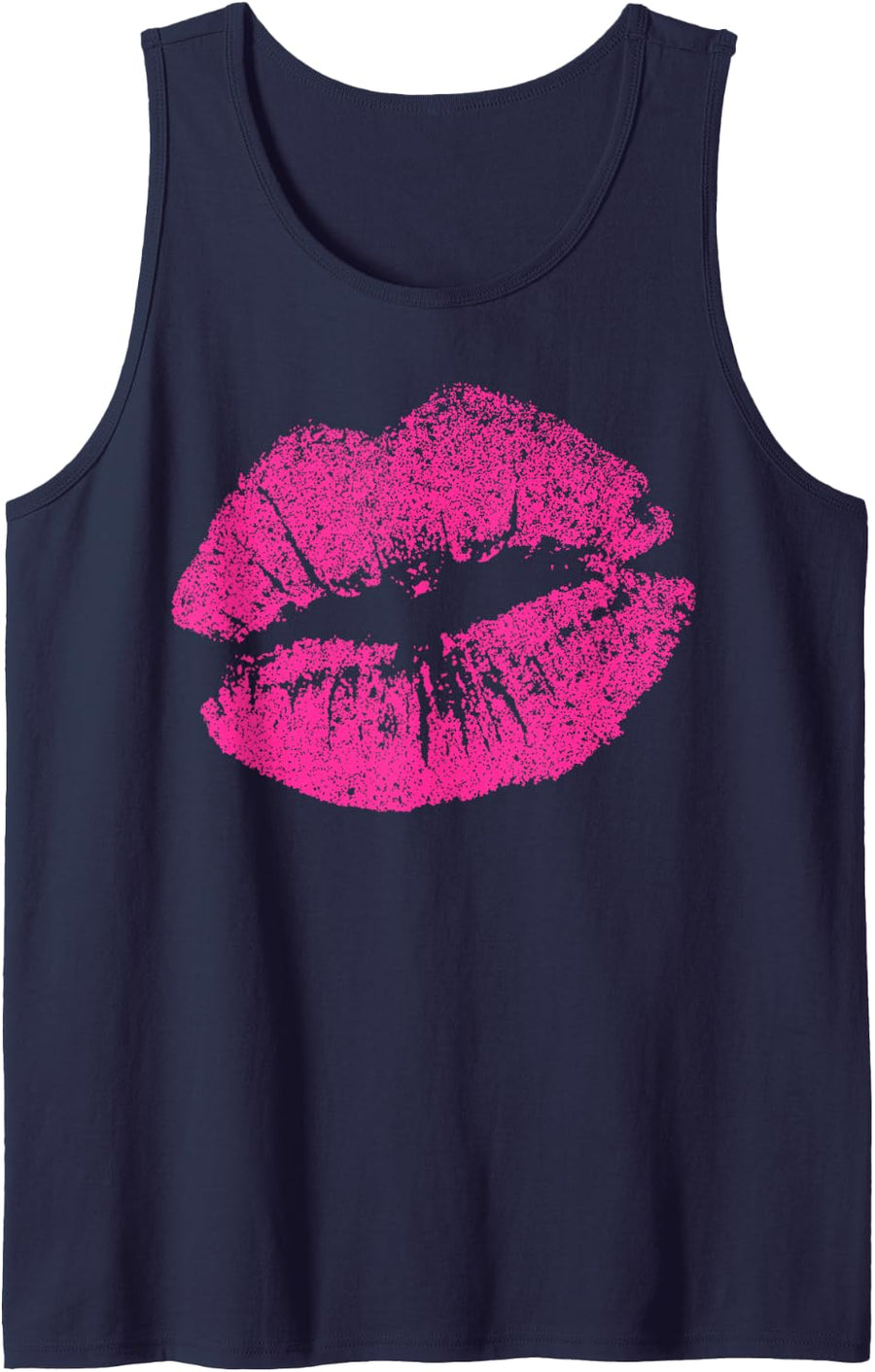 Sexy Pink Lips Print Kiss For Seductive Women Girlfriend Sleeveless Tank Top - Navy Blue