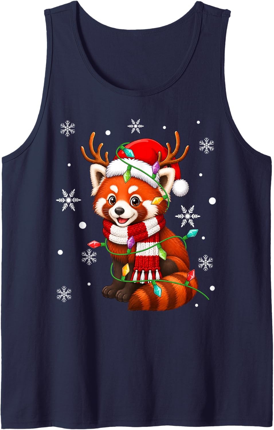 Red Panda Christmas Lights Santa Hat Scarf Festive Xmas Sleeveless Tank Top - Navy Blue
