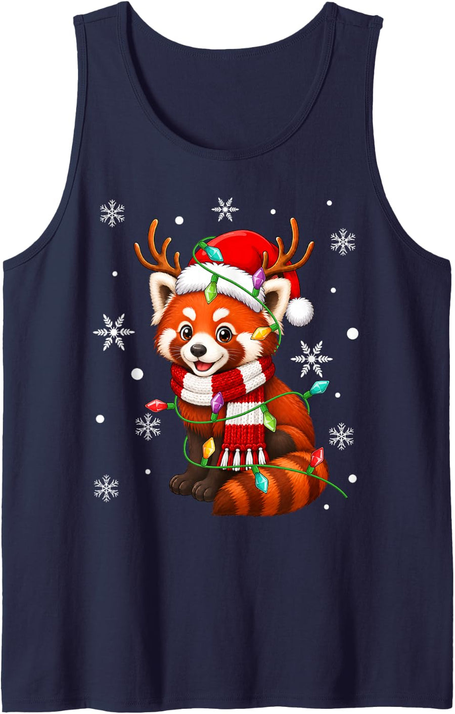 Red Panda Christmas Lights Santa Hat Scarf Festive Xmas Sleeveless Tank Top - Navy Blue