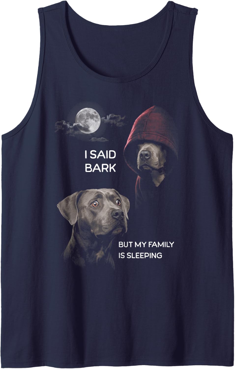 Pitbull Terrier I Said Bark But Family is Sleeping Sleeveless Tank Top - Navy Blue