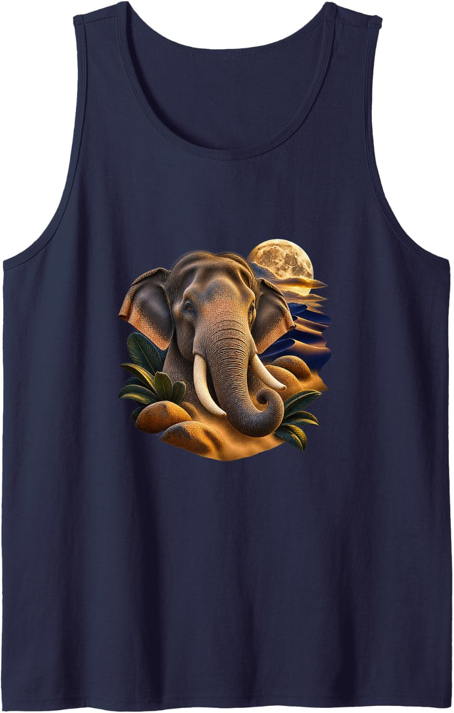 Elephant Beneath a Desert Moon Sleeveless Tank Top - Navy Blue