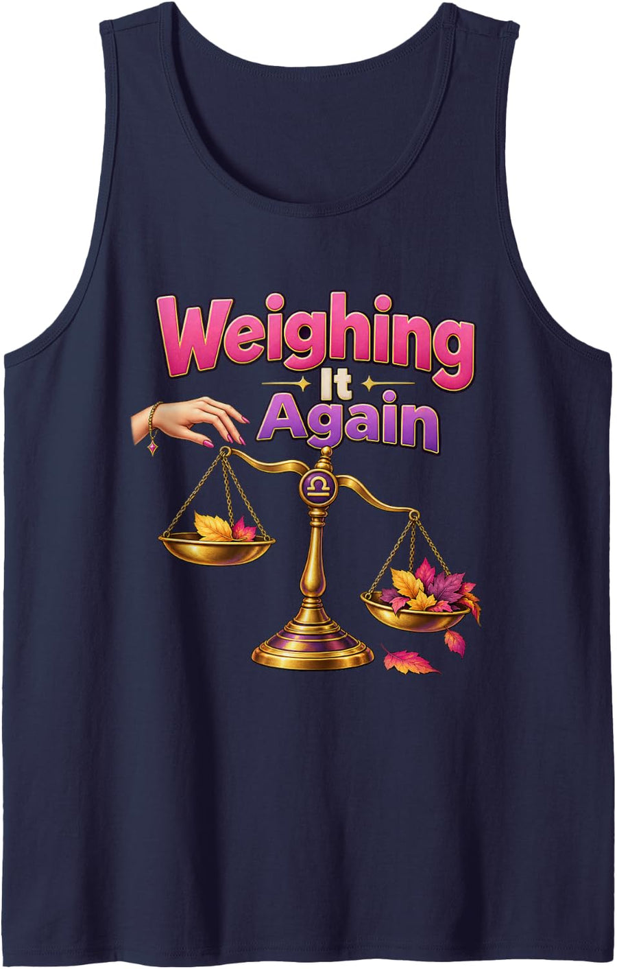 Weighing It Again Libra Zodiac Astrology Graphic Sleeveless Tank Top - Navy Blue