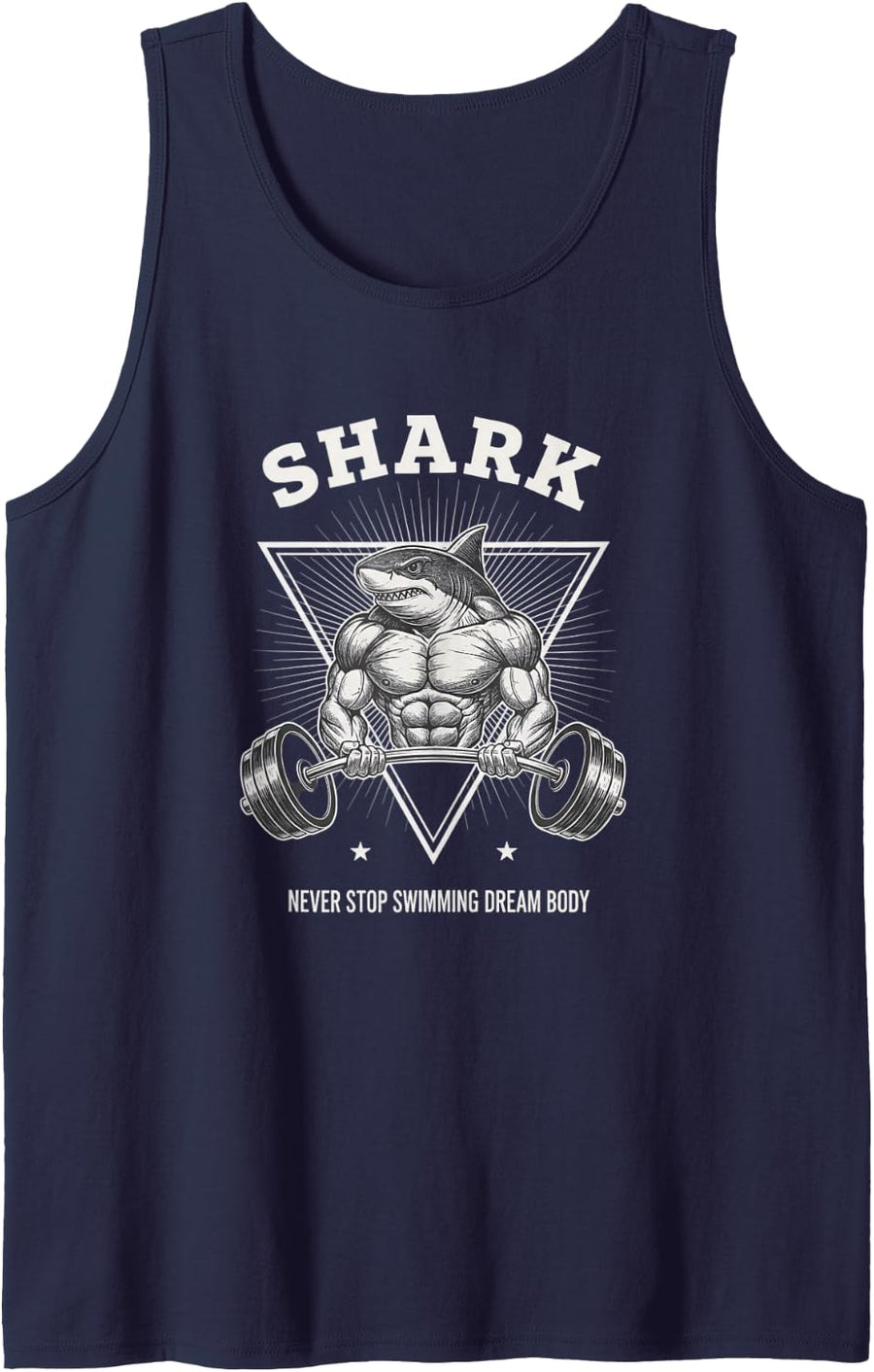 Shark Never Stop Swimming Dream Body Fitness Lifting Gym Tank Top - Navy Blue