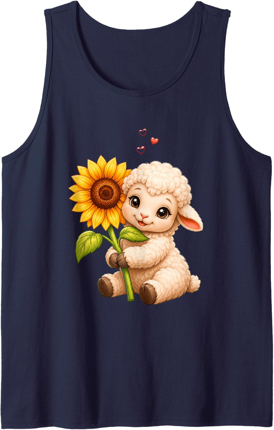 Sheep Sunflower Cute Floral for Women Girls Kids Sleeveless Tank Top - Navy Blue