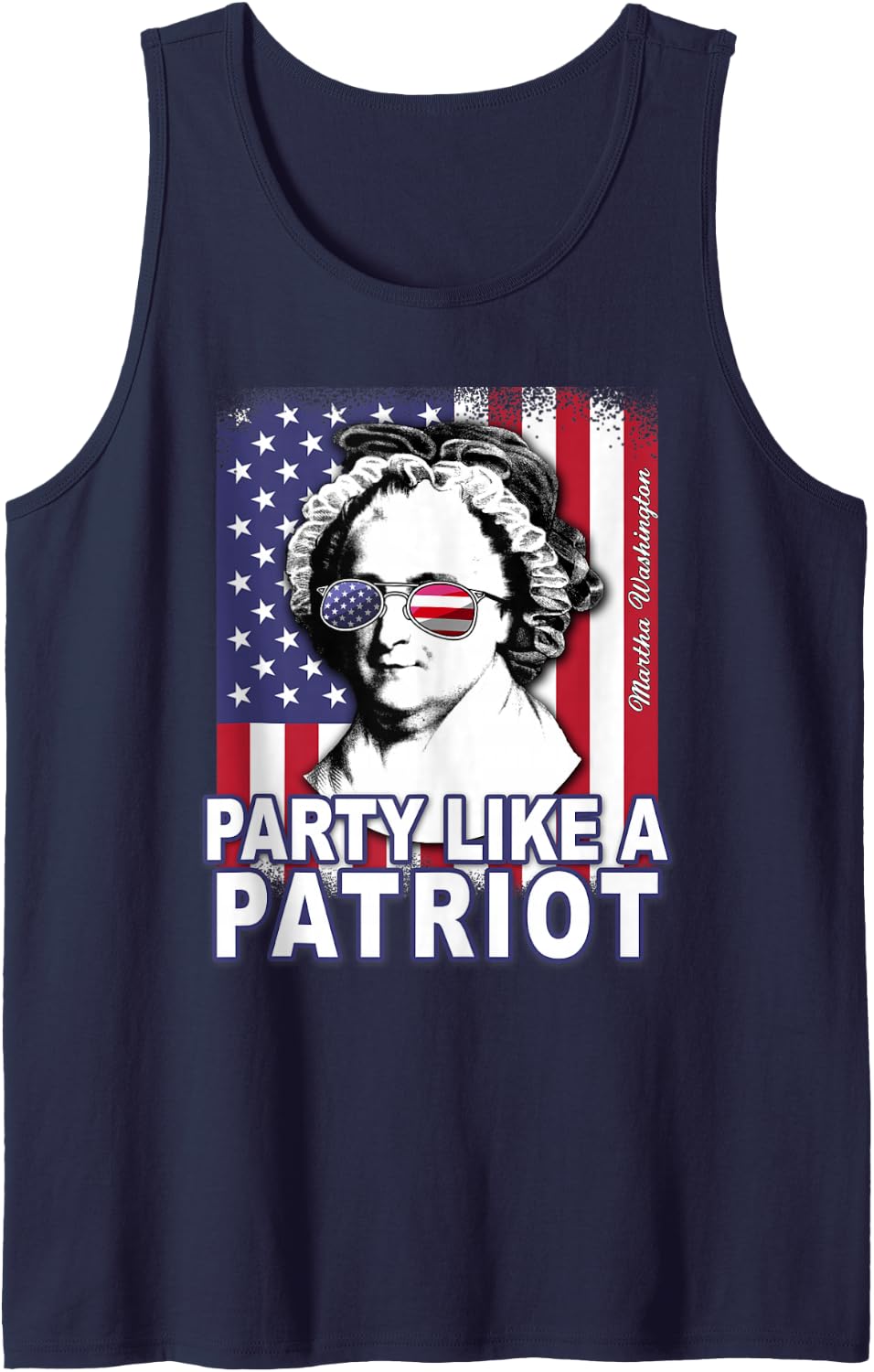 Martha Washington Party Like a Patriot Feminist 4th of July Tank Top - Navy Blue