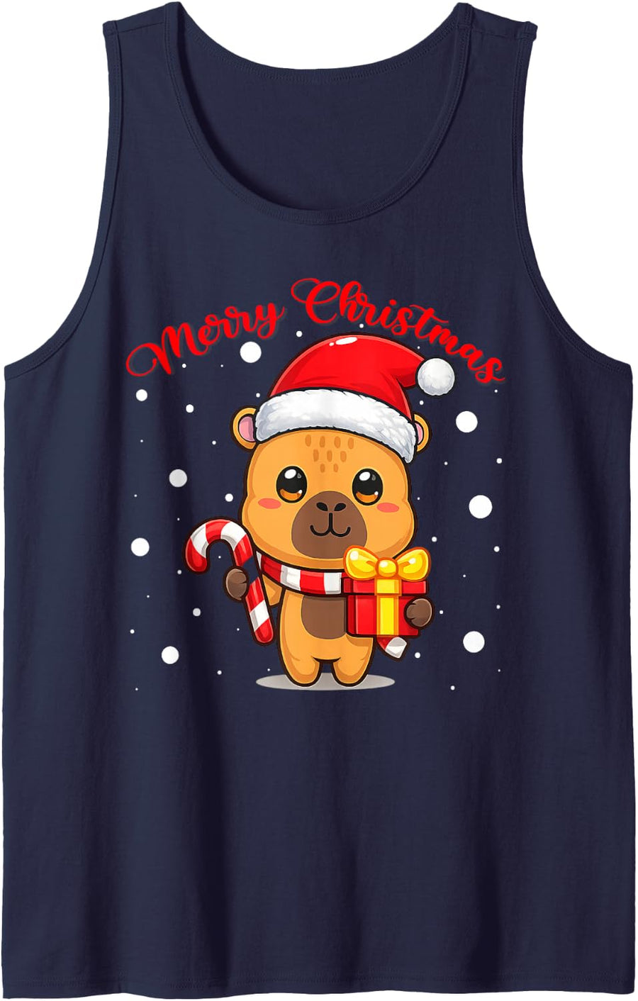 Merry Christmas Santa Hat Cute Capybara Ugly Xmas Sweaters Tank Top - Navy Blue