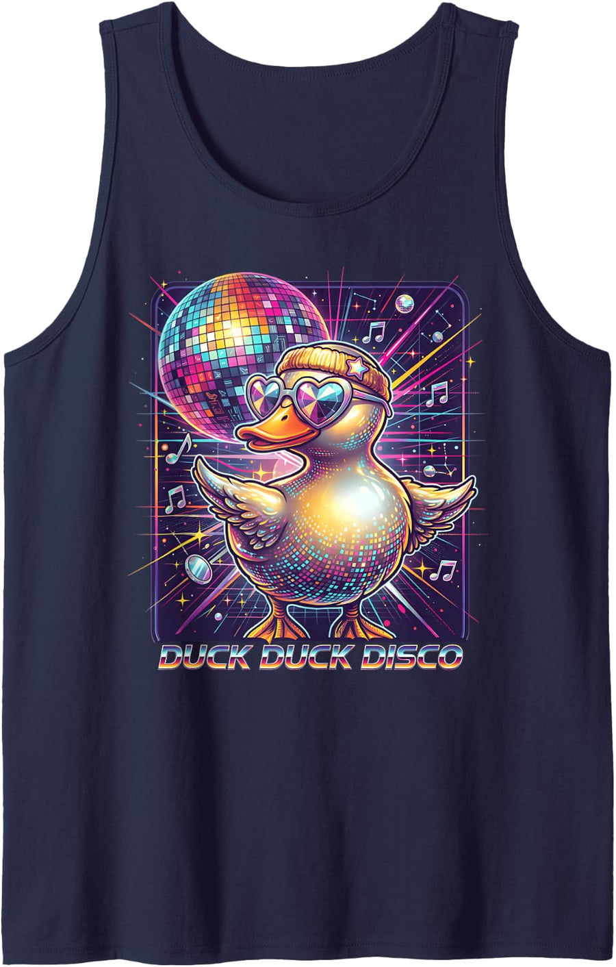Duck Duck Disco Dance Lover Funny Dancing Rubber Duckie Sleeveless Tank Top - Navy Blue