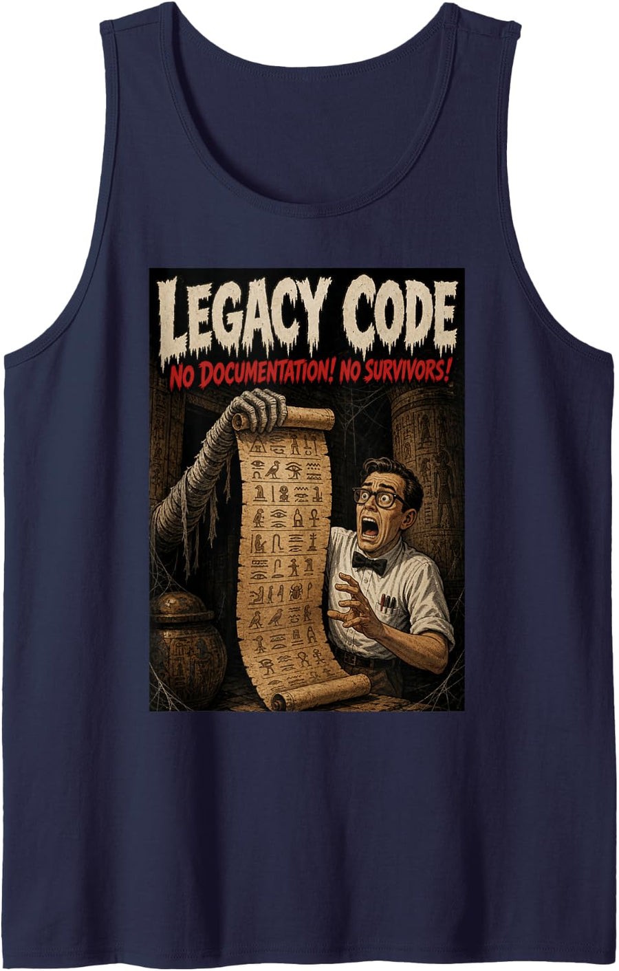 Funny Computer Tech Programmer Humor Old Horror Movie Poster Tank Top - Navy Blue