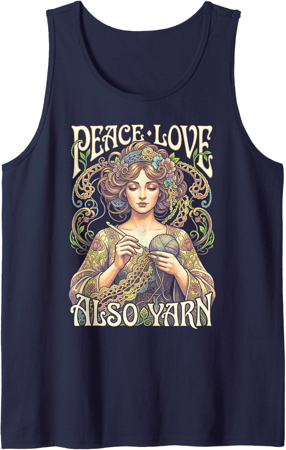 Peace Love Also Yarn Funny Vintage Crochet Crocheting Girl Sleeveless Tank Top - Navy Blue