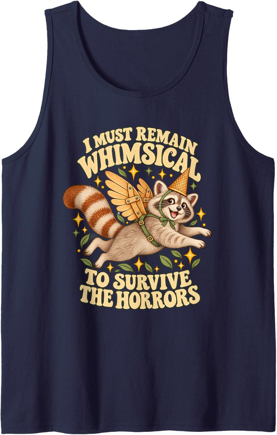 Trash Panda Glider Remain Whimsical to Survive The Horrors Sleeveless Tank Top - Navy Blue