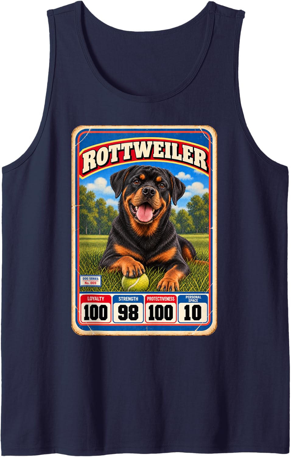 Rottweiler Rottie Vintage 70s 80s Sports Trading Card Sleeveless Tank Top - Navy Blue