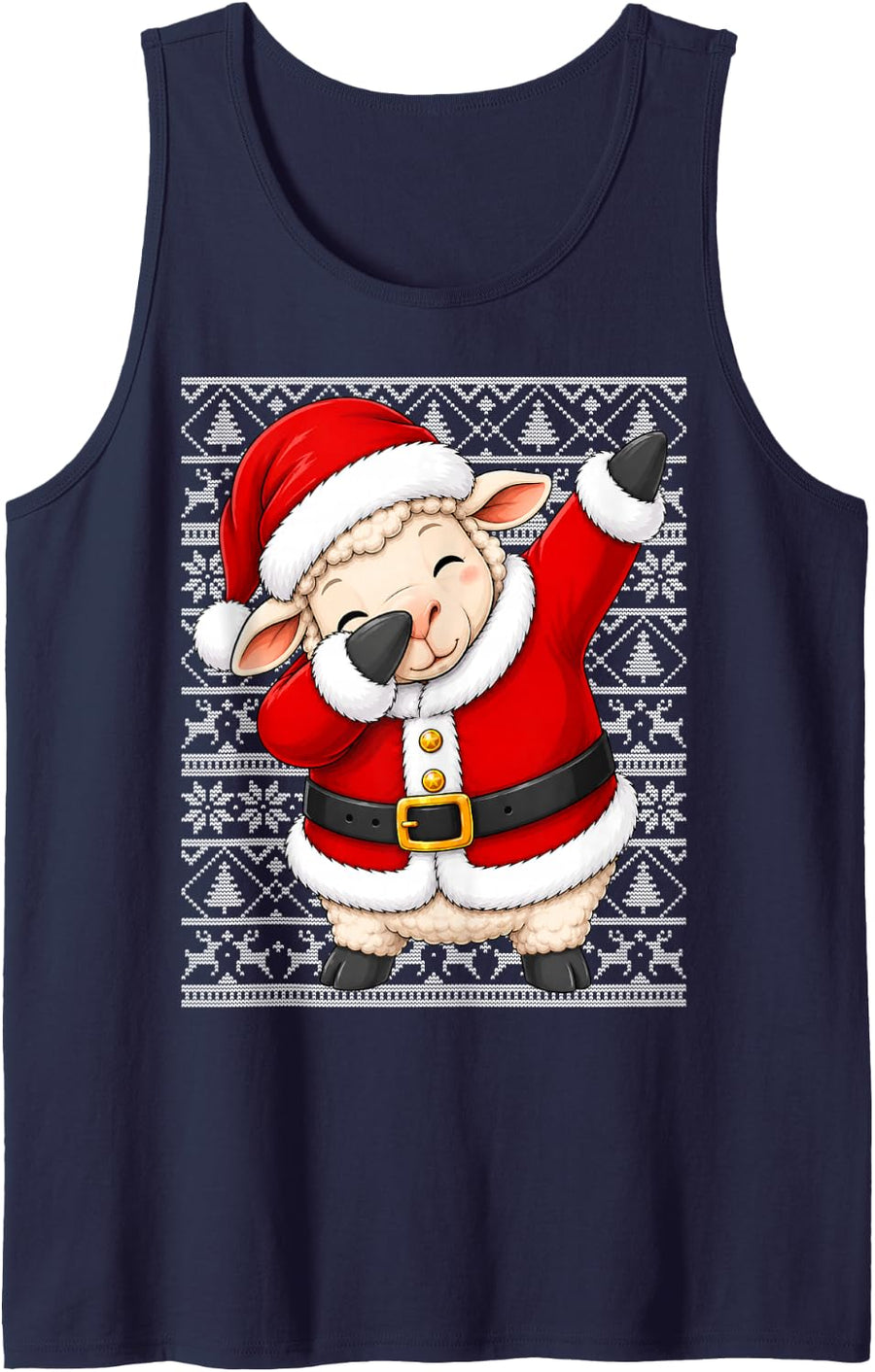 Santa Sheep Christmas Ugly Sweater Festive Dab Sheep Xmas Sleeveless Tank Top - Navy Blue