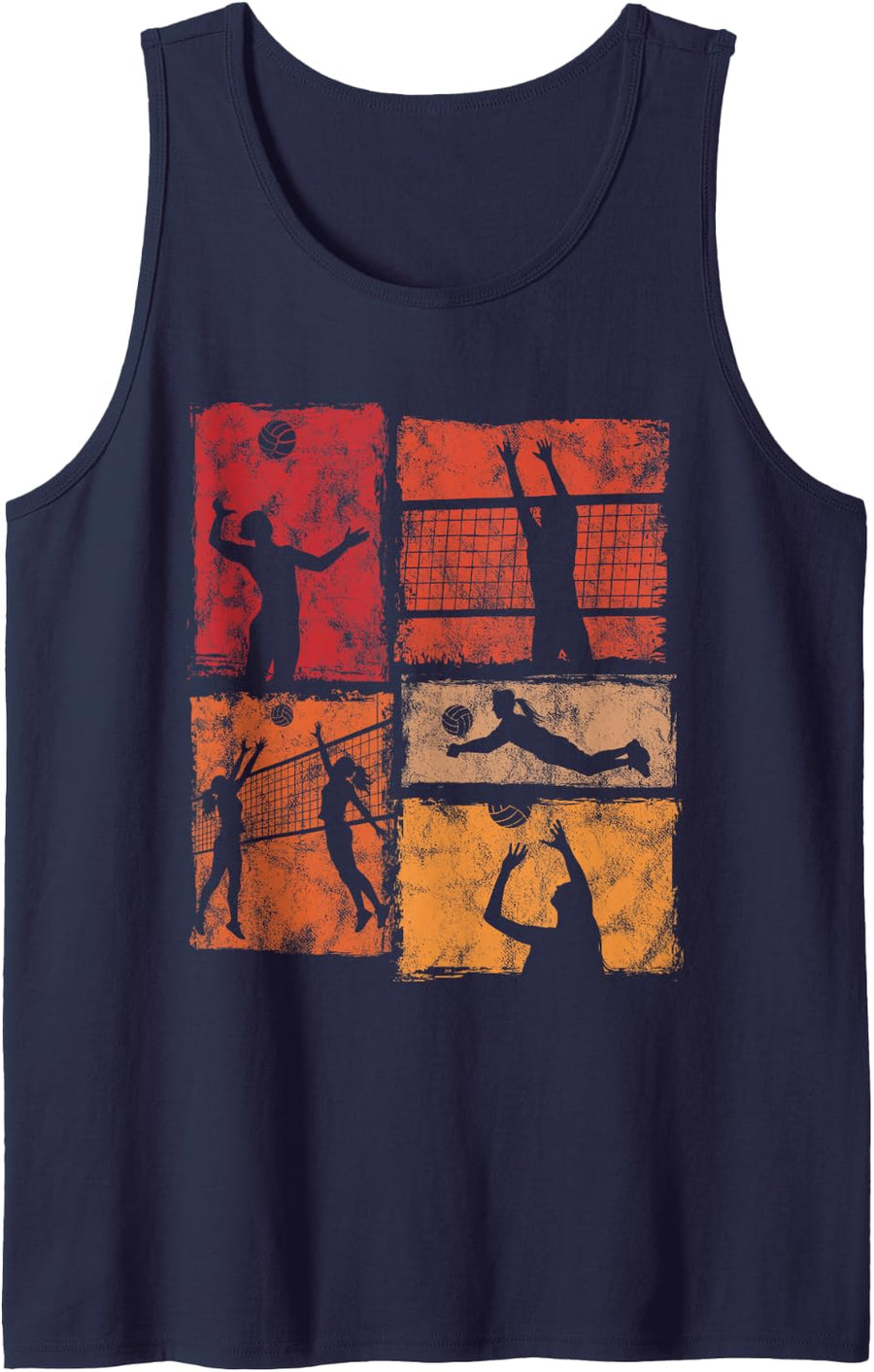 Girls Playing Volleyball Collage for Woman and Girl Sleeveless Tank Top - Navy Blue
