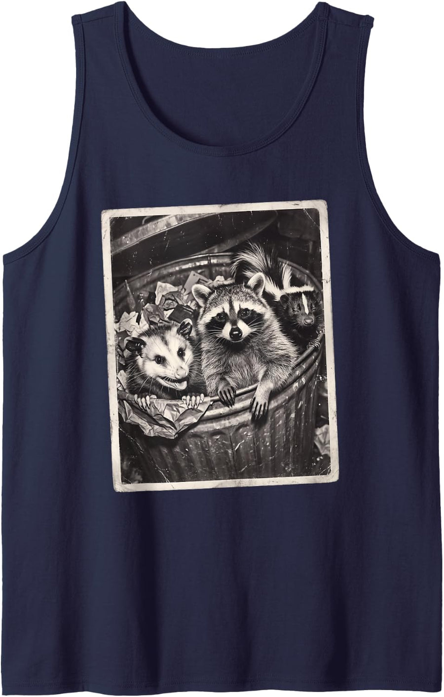 Trash Panda Funny Raccoon Possum Skunk Opossum Grunge Sleeveless Tank Top - Navy Blue