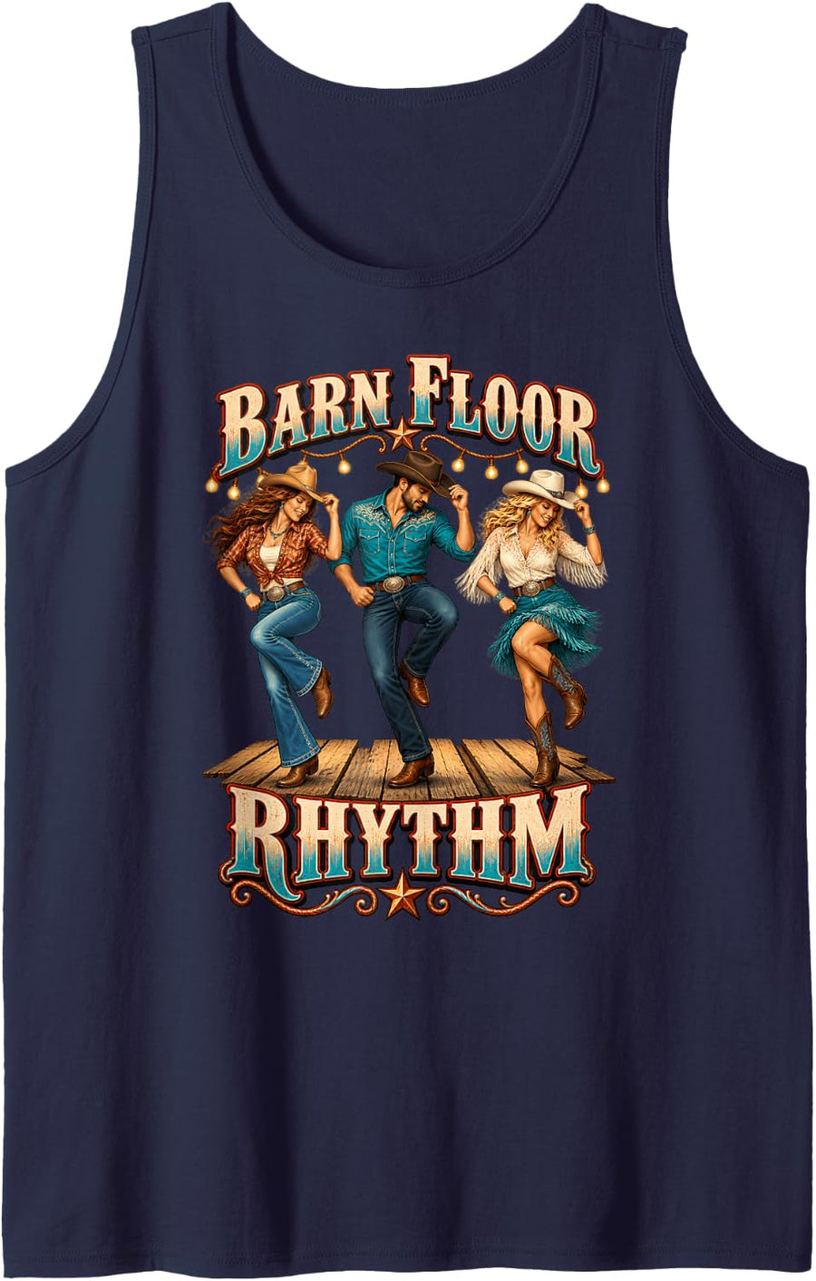 Barn Floor Rhythm Line Dance Western Country Dance Sleeveless Tank Top - Navy Blue