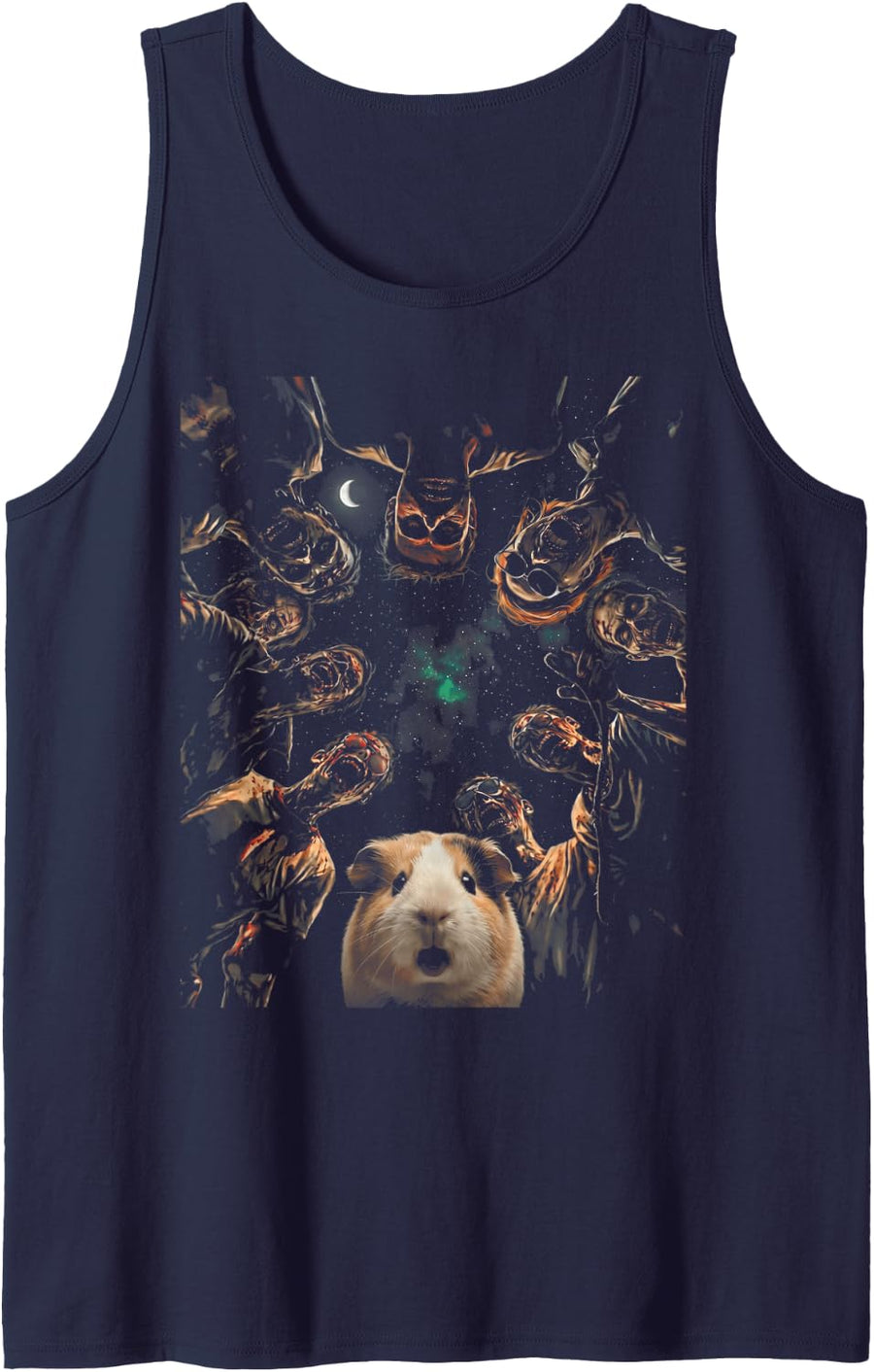 Halloween Spooky Guinea Pig Zombie Moon Sleeveless Tank Top - Navy Blue