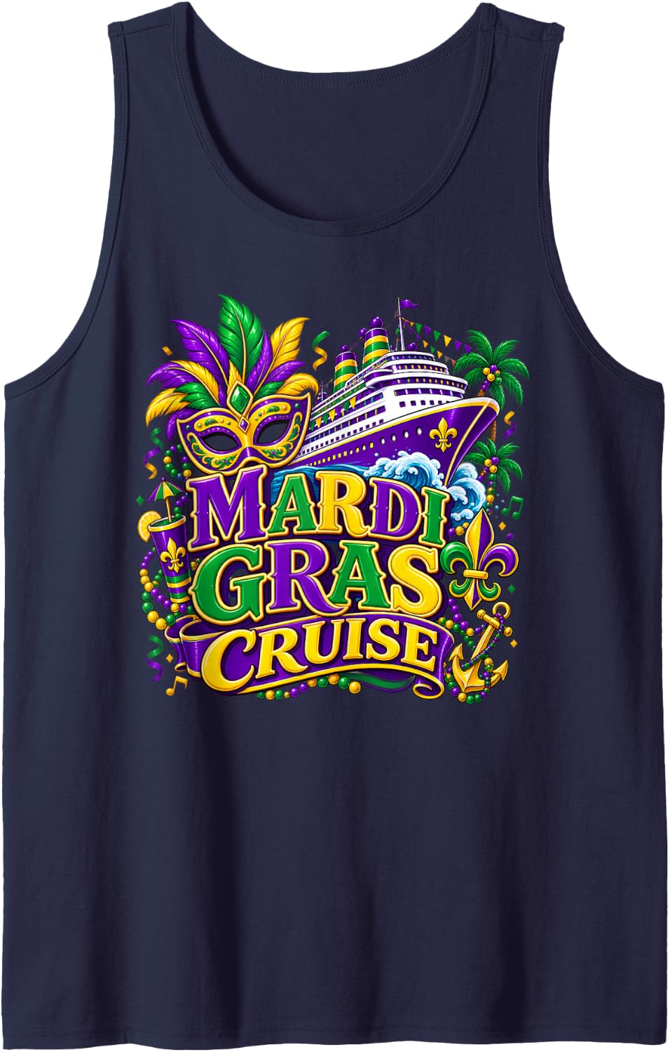 Mardi Gras Cruise 2027 Carnival New Orleans Men Women Kids Sleeveless Tank Top - Navy Blue