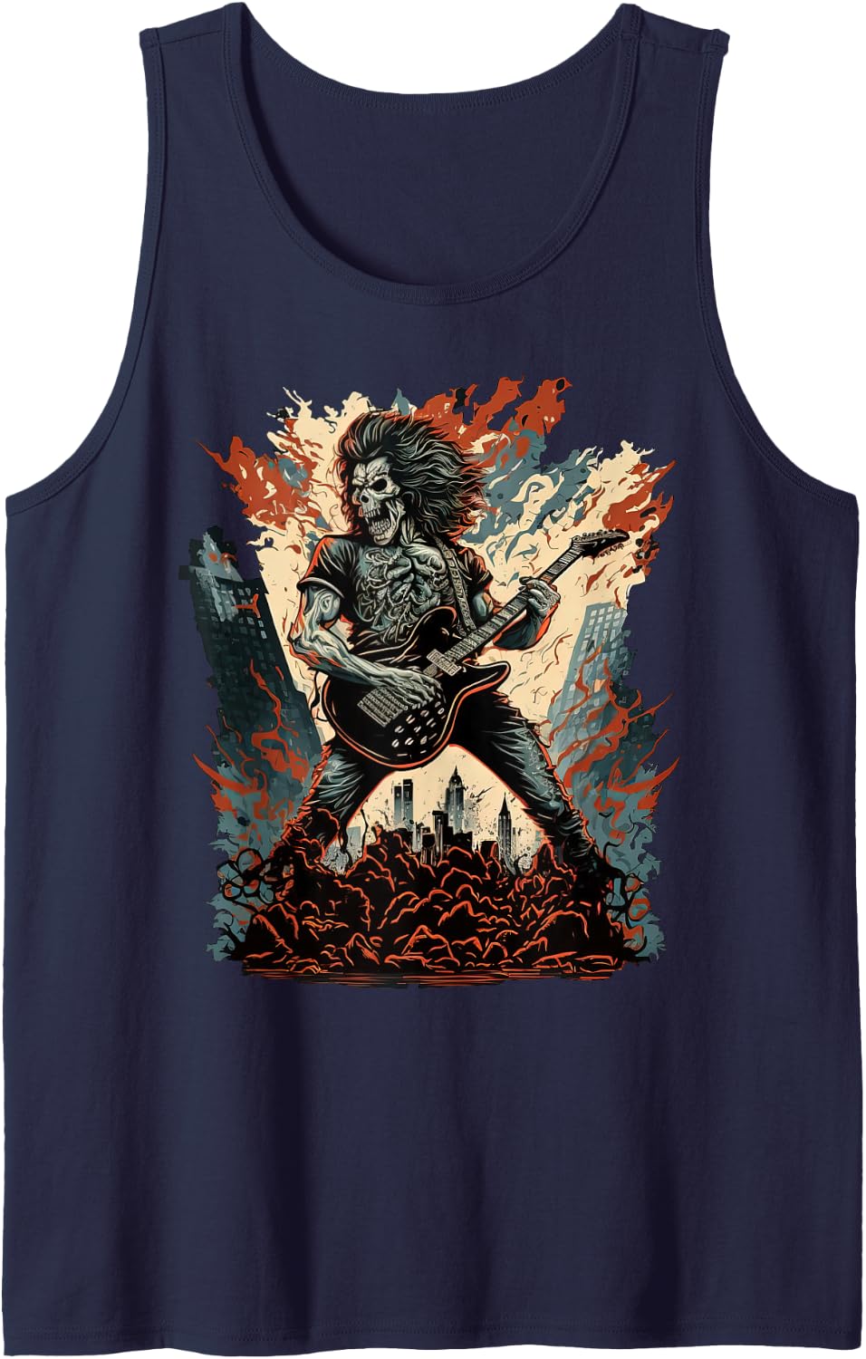 80s Classic Fantasy Art Heavy Metal Rock n Roll Tank Top - Navy Blue