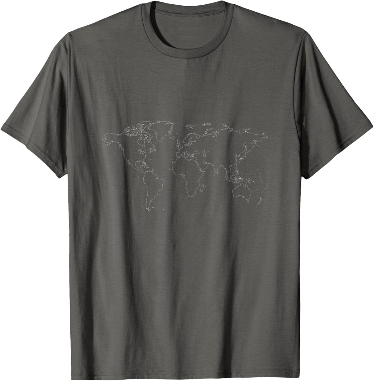 World Map Continents Outline T-Shirt - Asphalt Grey