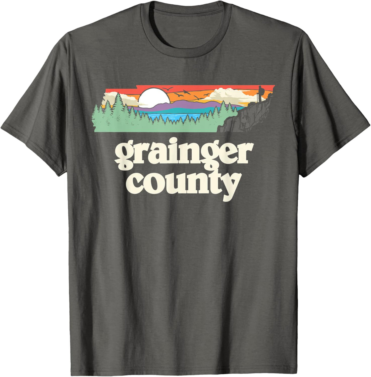 Grainger County Tennessee Outdoors Retro Nature Graphic T-Shirt - Asphalt Grey