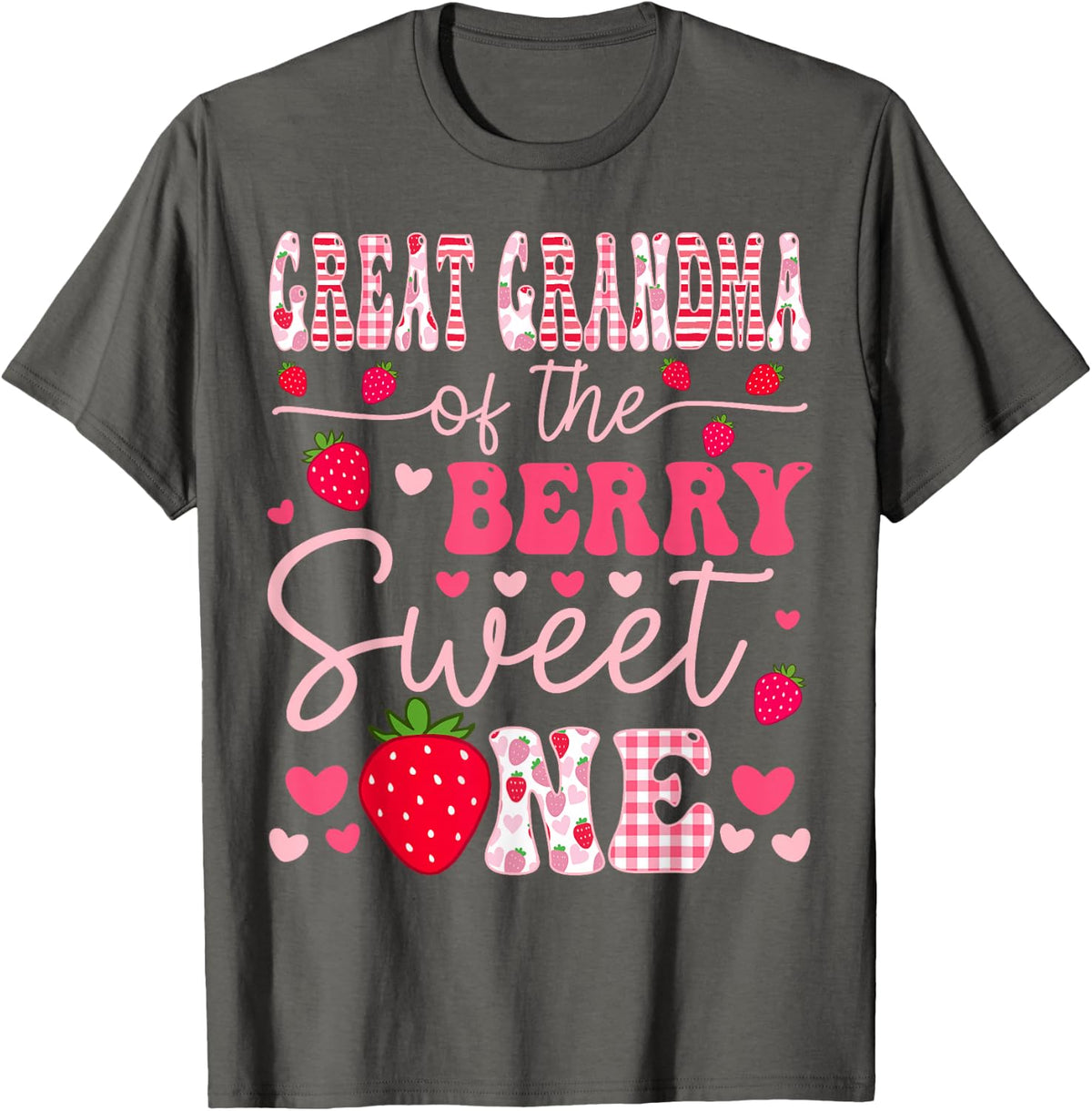 Great Grandma Of The Berry Sweet One Strawberry Groovy T-Shirt - Asphalt Grey