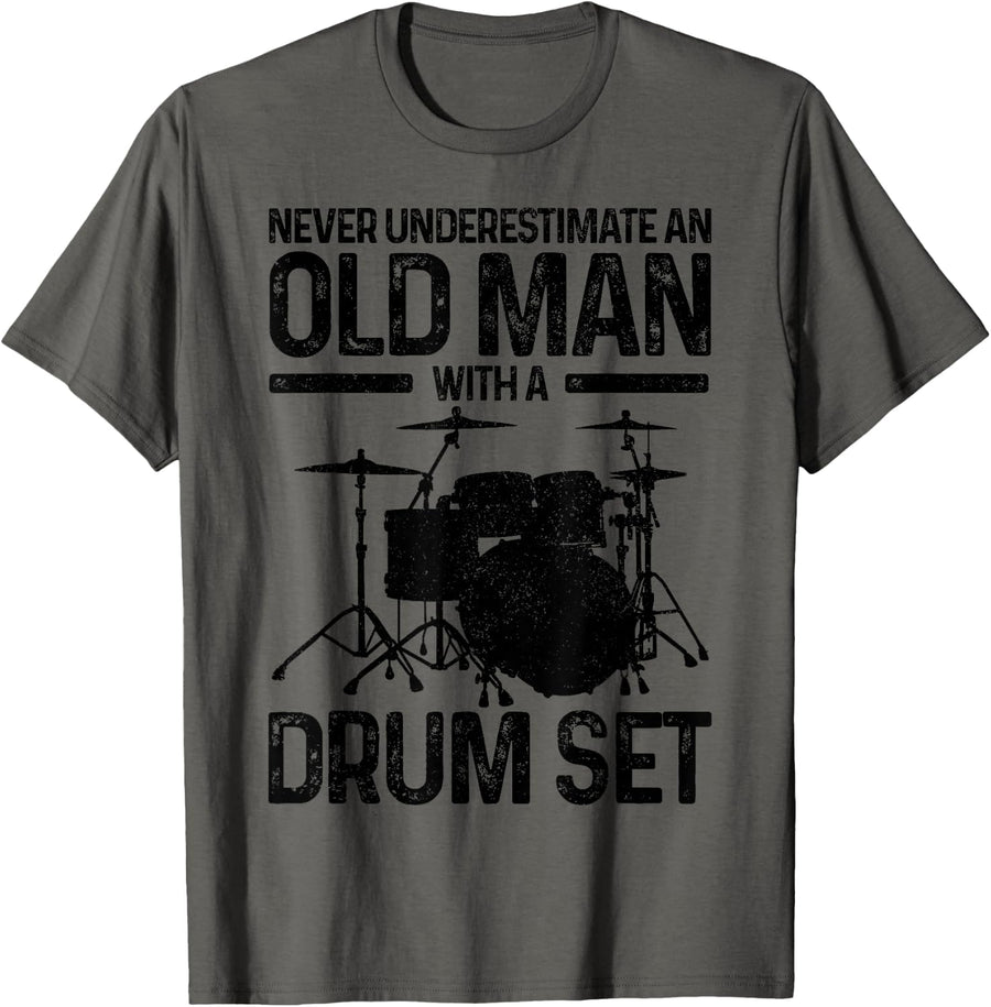 Drummer Drum Kit Vintage Drummer Funny Gift T-Shirt - Asphalt Grey