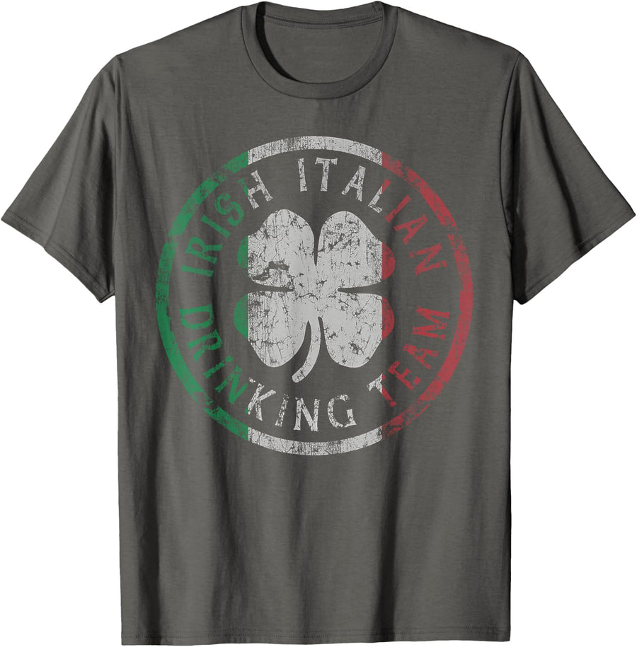 Vintage Irish Italian Drinking Team St Patrick's Day Groups T-Shirt - Asphalt Grey