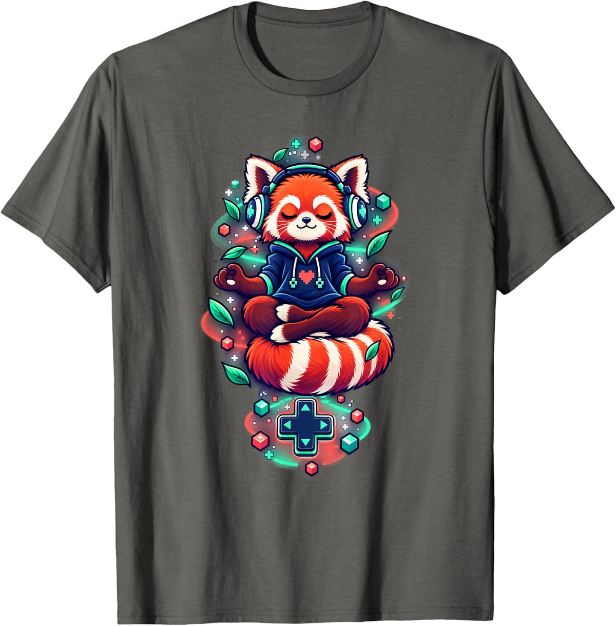Meditating Red Panda Gamer T-Shirt - Asphalt Grey