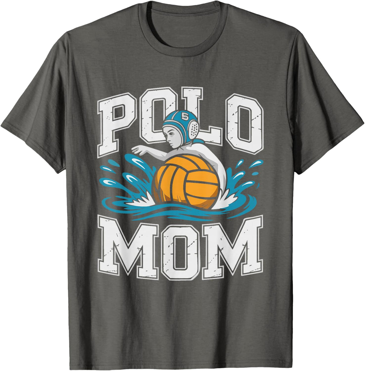 Water Polo Mom Retro Vintage Badge Proud Parent Graphic T-Shirt - Asphalt Grey