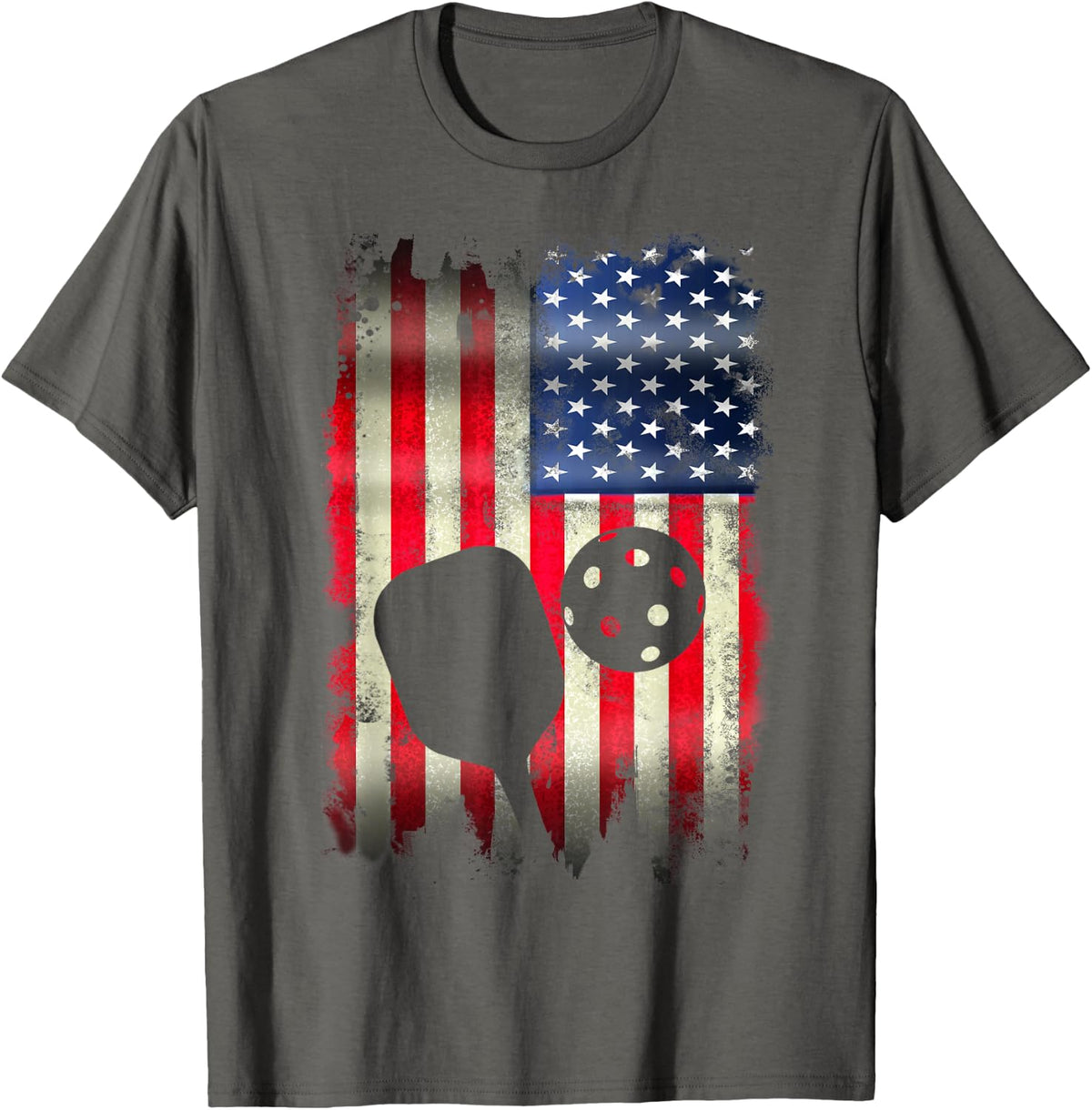 Pickleball Patriotic USA American Flag 4th of July T-Shirt - Asphalt Grey