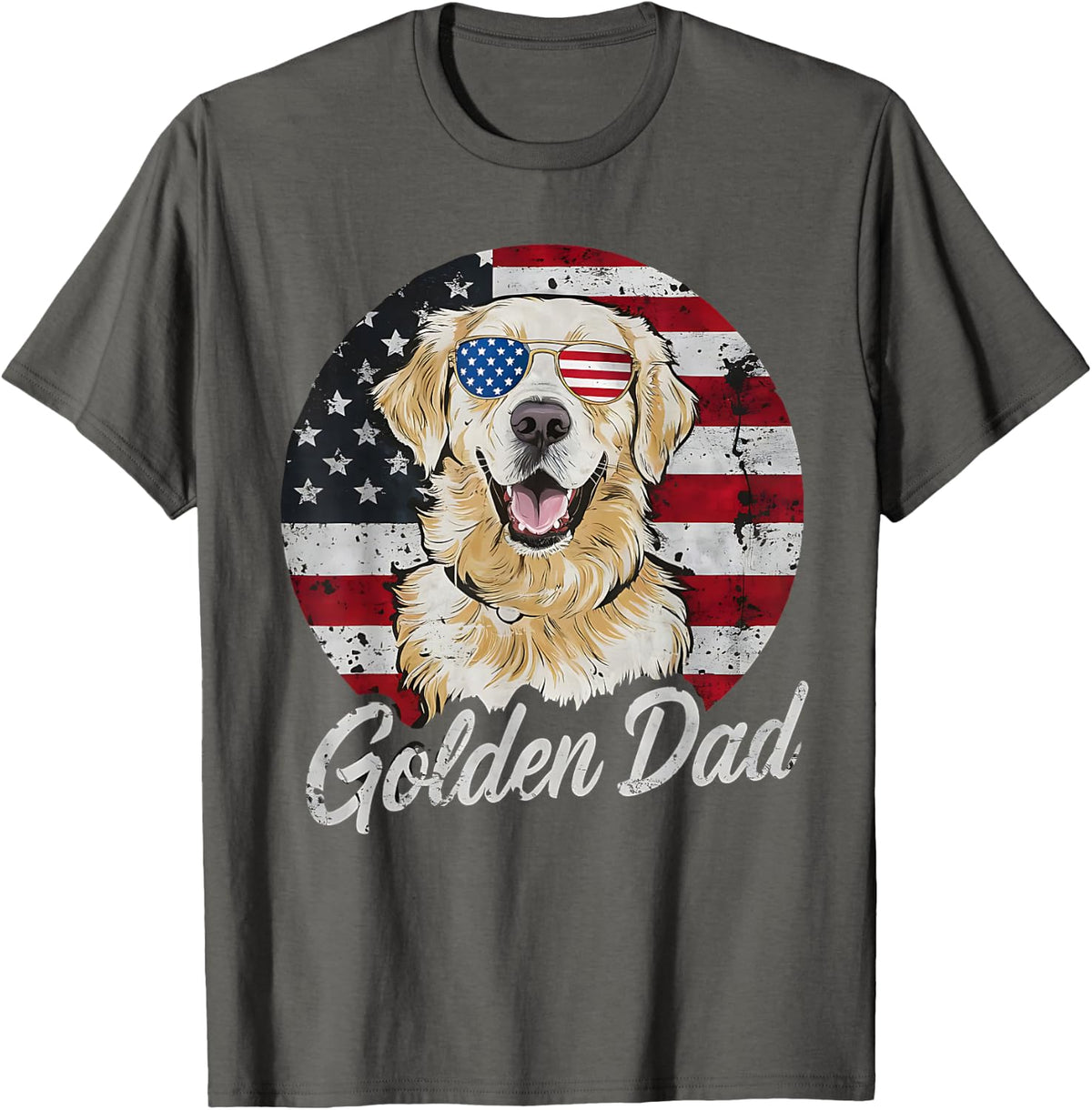 Golden Dad White English Cream Golden Retriever Dog Father T-Shirt - Asphalt Grey