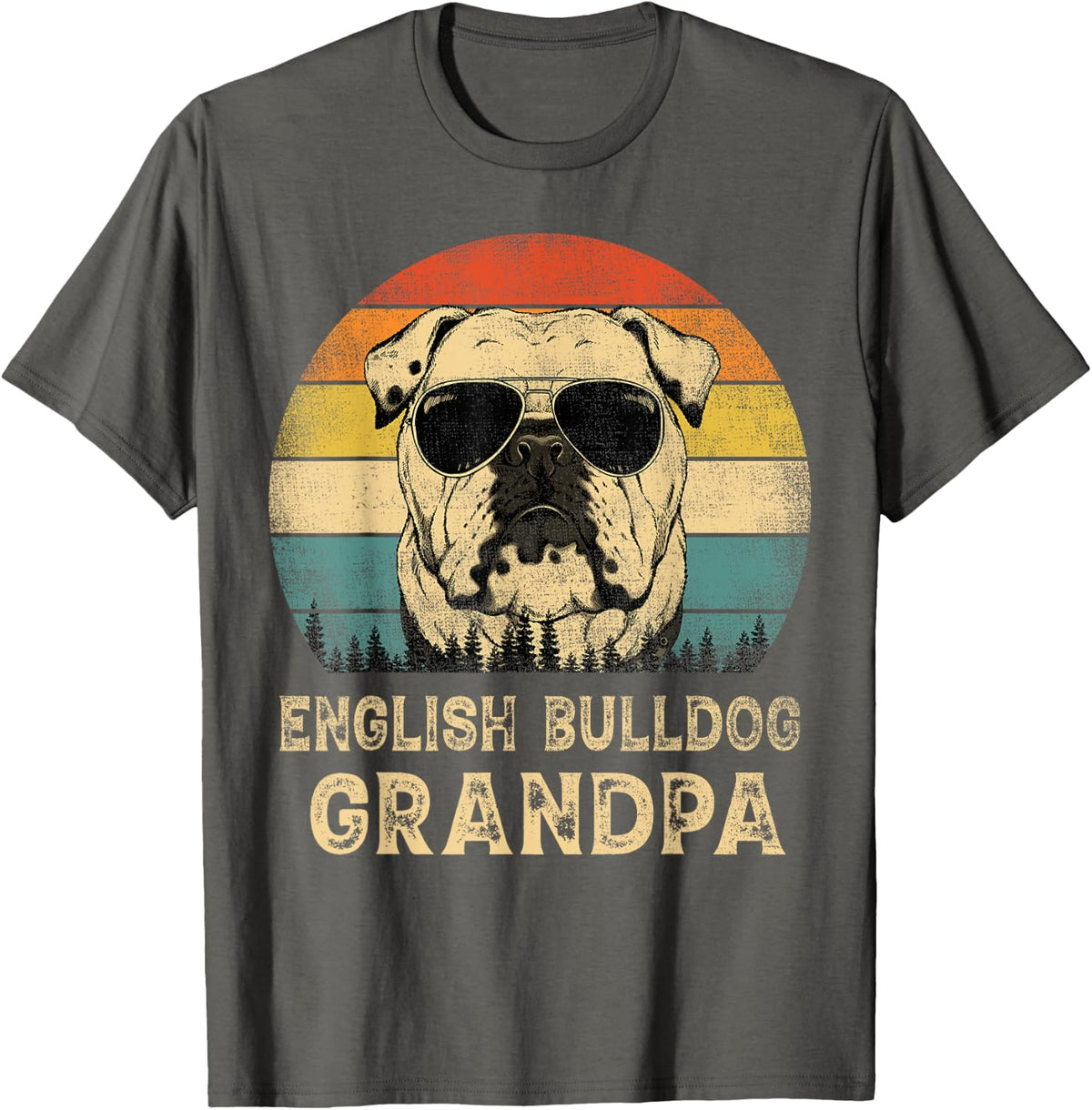 Vintage English Bulldog Grandpa Dog Lovers Father's Day T-Shirt - Asphalt Grey