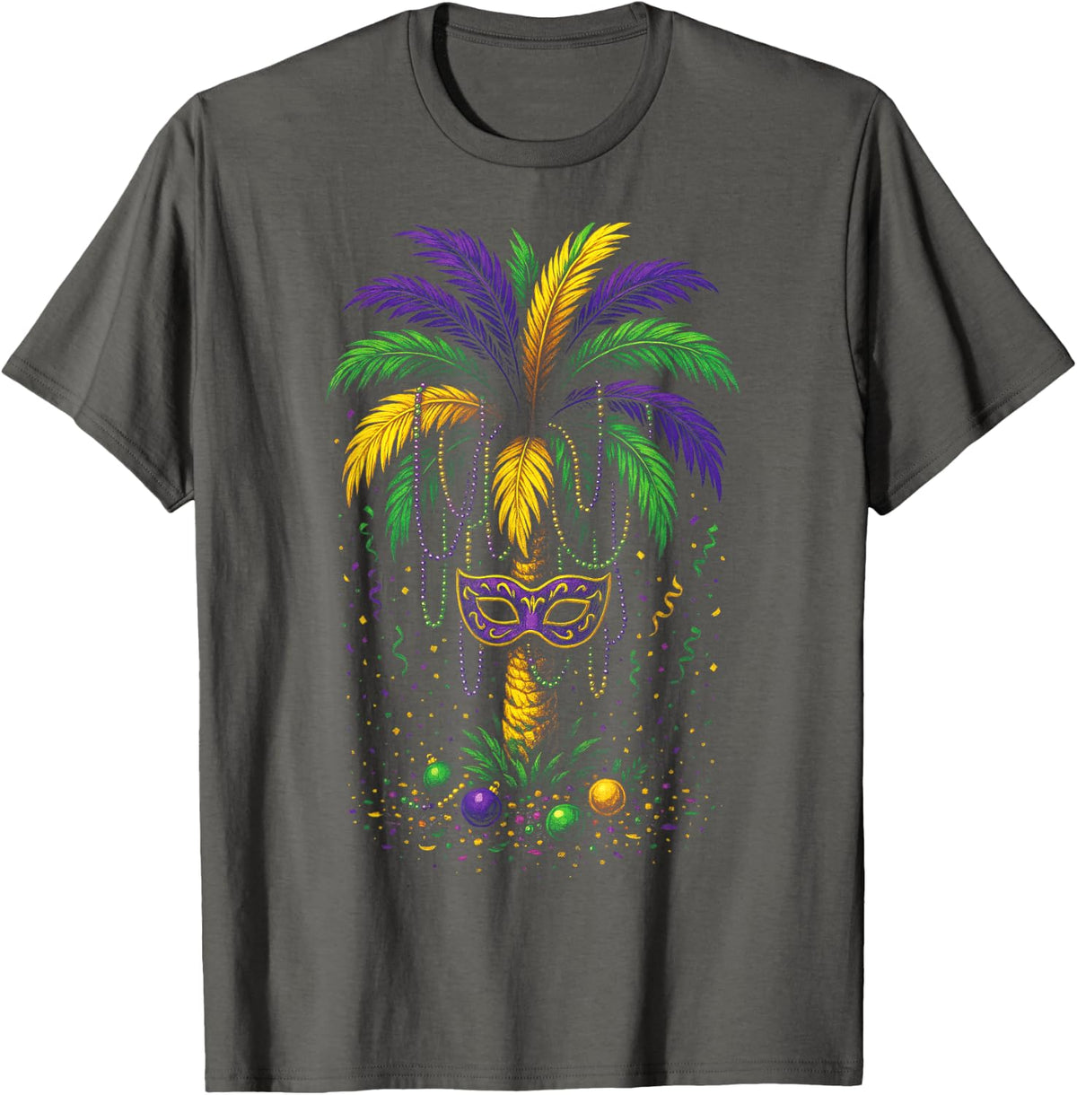 Mardi Gras Palm Tree - Festival T-Shirt - Asphalt Grey