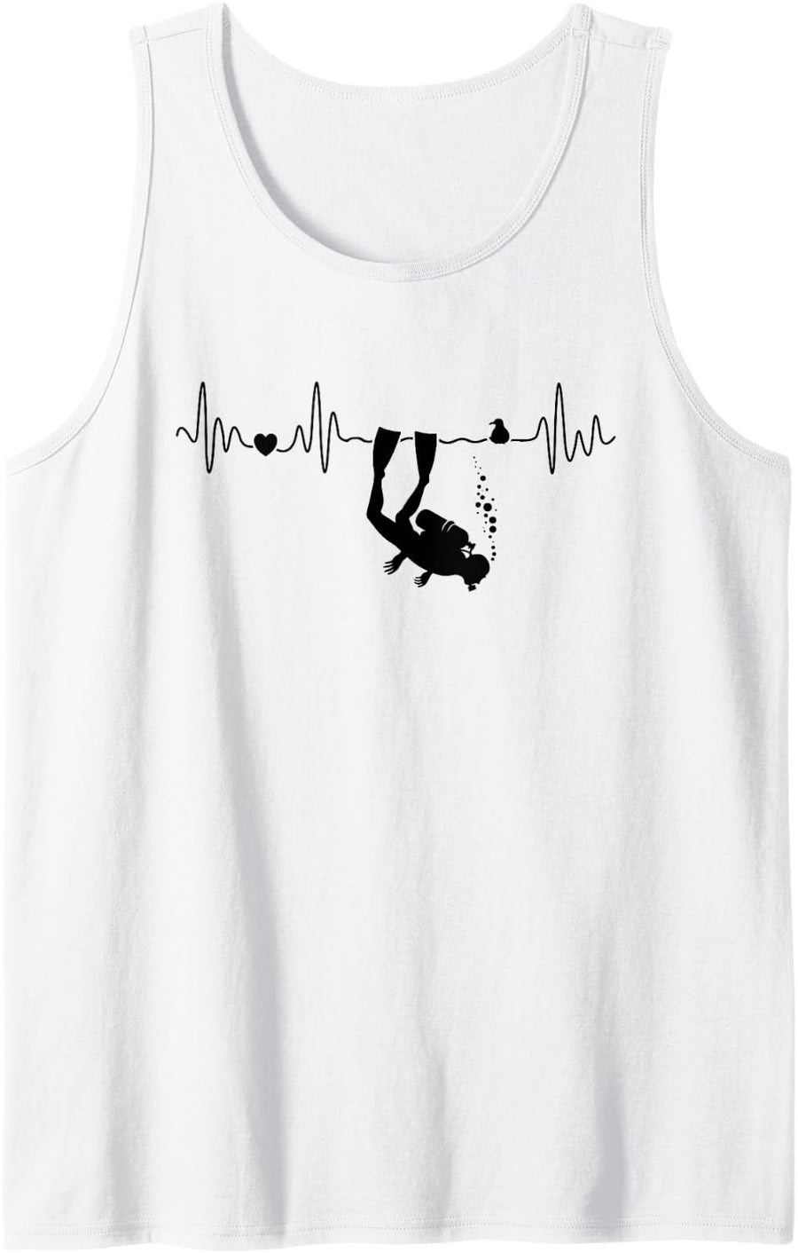 Scuba Diving Heartbeat with Diver and Seagull Sleeveless Tank Top - White