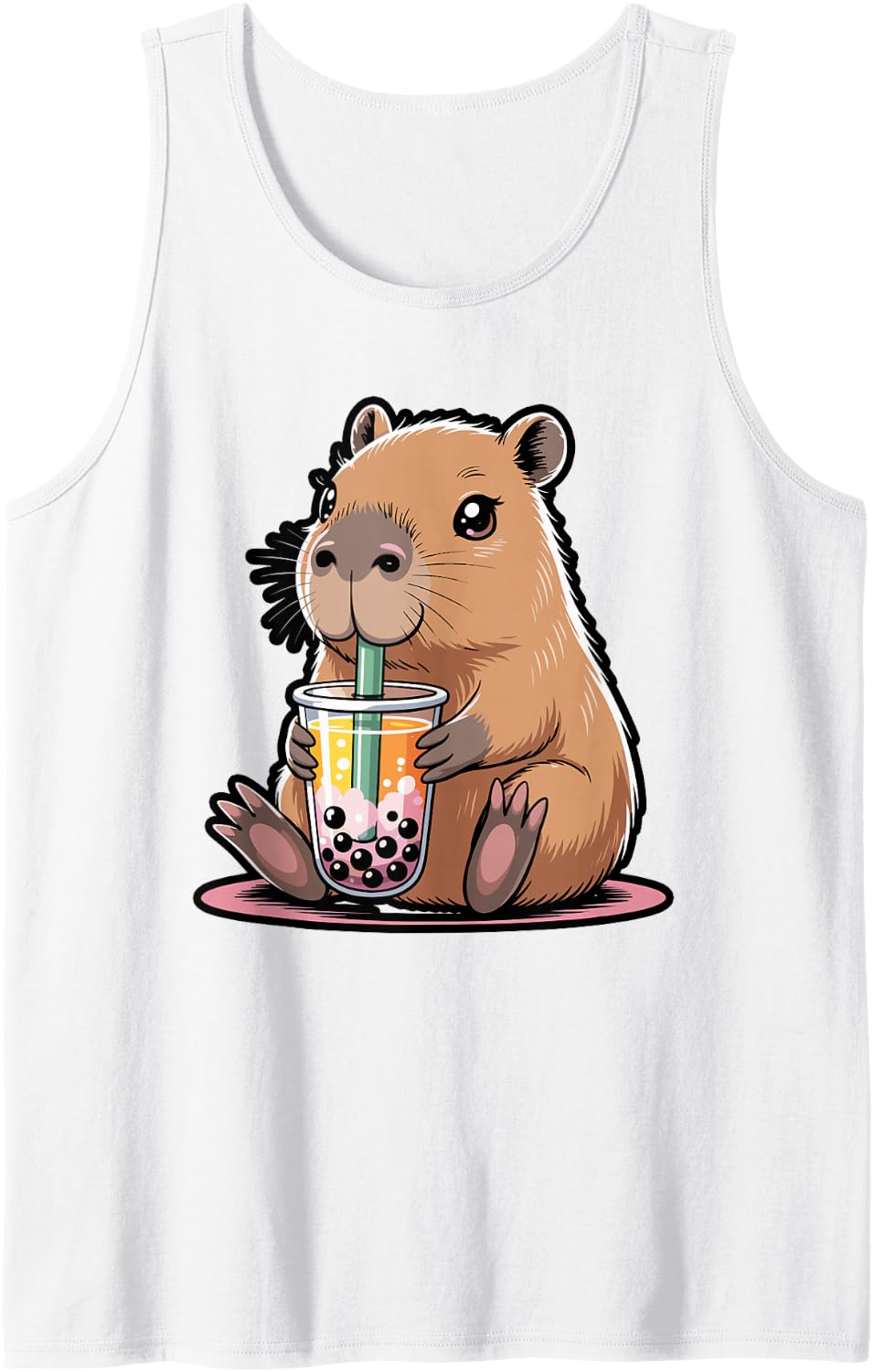Cute Capybara Kawaii Boba Tea Lover T-Shirt Tank Top - White