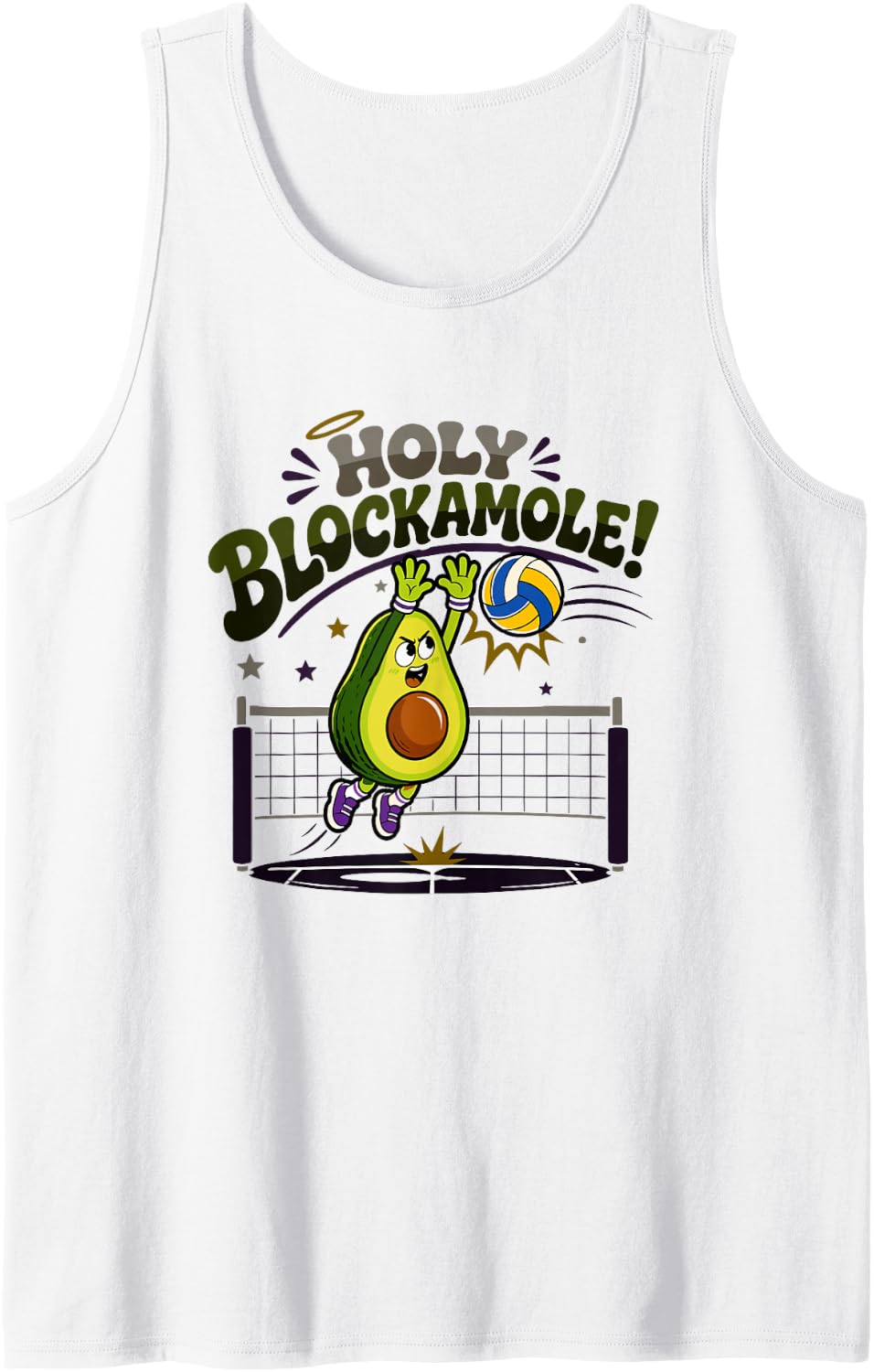 Holy Blockamole Avocado Volleyball Player Sleeveless Tank Top - White