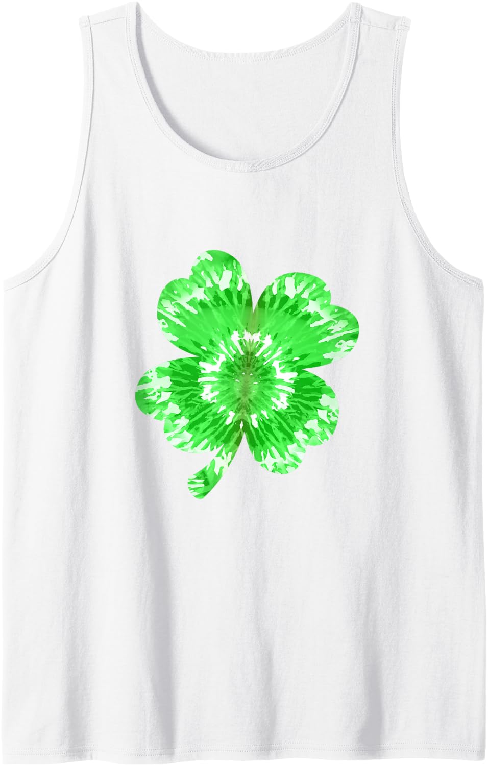 St Patricks Day Tie Dye Shamrock Sleeveless Tank Top - White