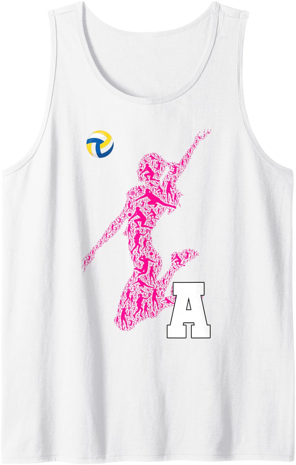 Womens Volleyball Letter A Initial Monogram - Pink Player Sleeveless Tank Top - White