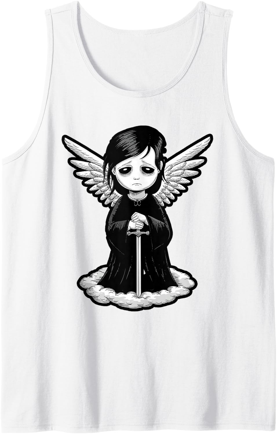 Lonely Sad Emo Gothic Angel Lover Tank Top - White
