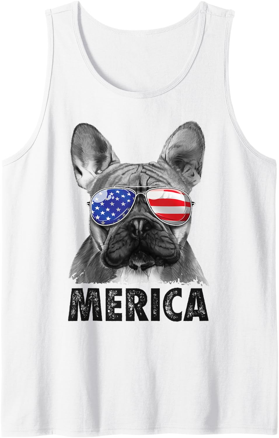 French Bulldog 4th of July Merica American Flag Sunglasses Tank Top - White