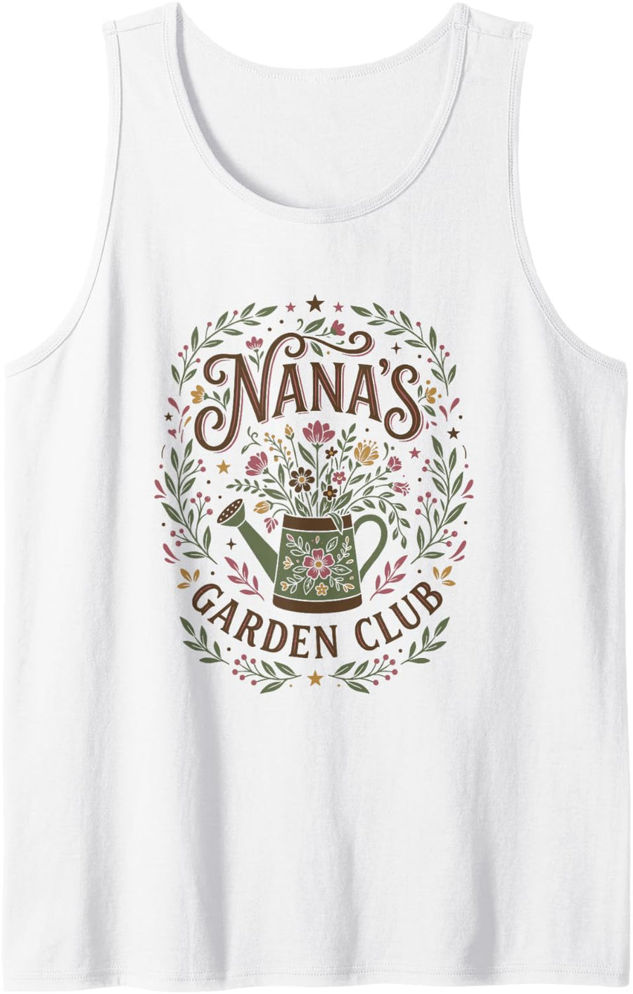 Nana's Garden Club Floral Grandma Gardening Sleeveless Tank Top - White