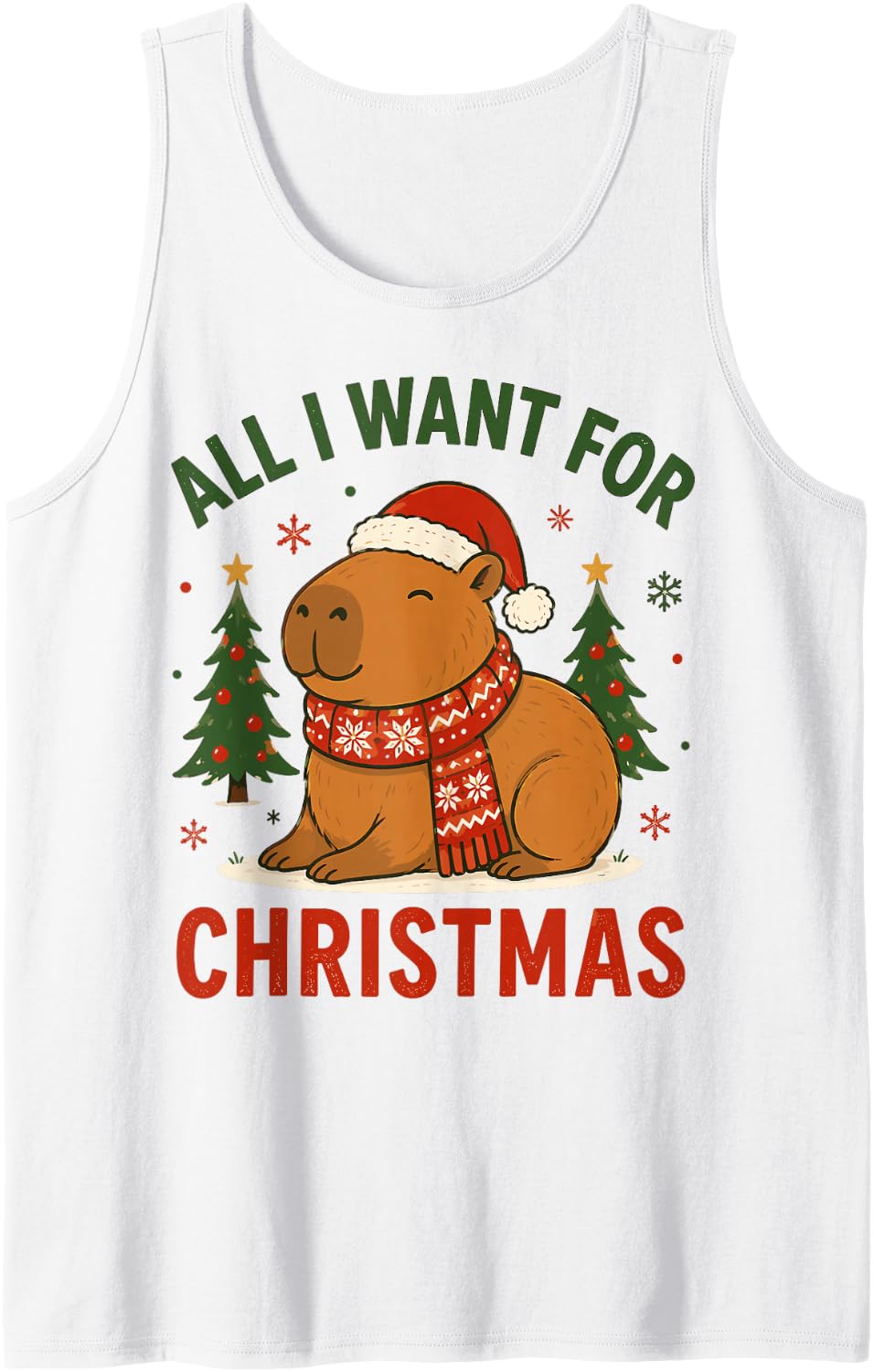 Christmas Capybara Santa All I Want for Christmas Tank Top - White