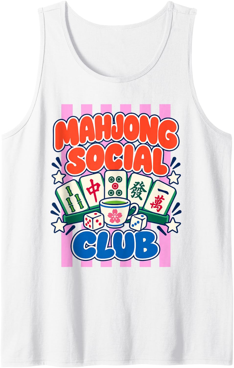 Mahjong Social Club Trendy Stripes Mahj Girl Sleeveless Tank Top - White