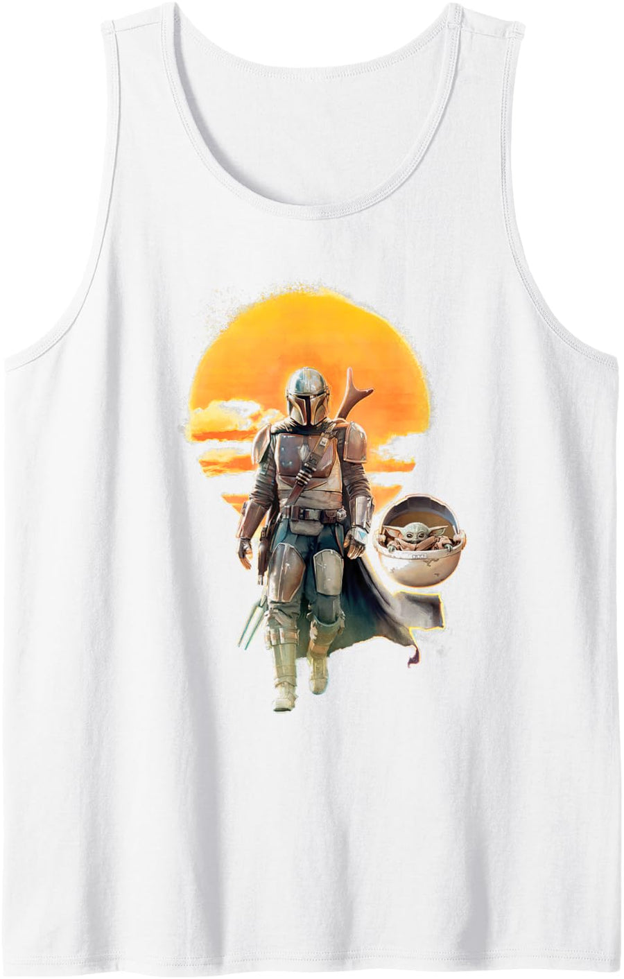 Star Wars The Mandalorian The Child Sunset Walk Portrait Tank Top - White