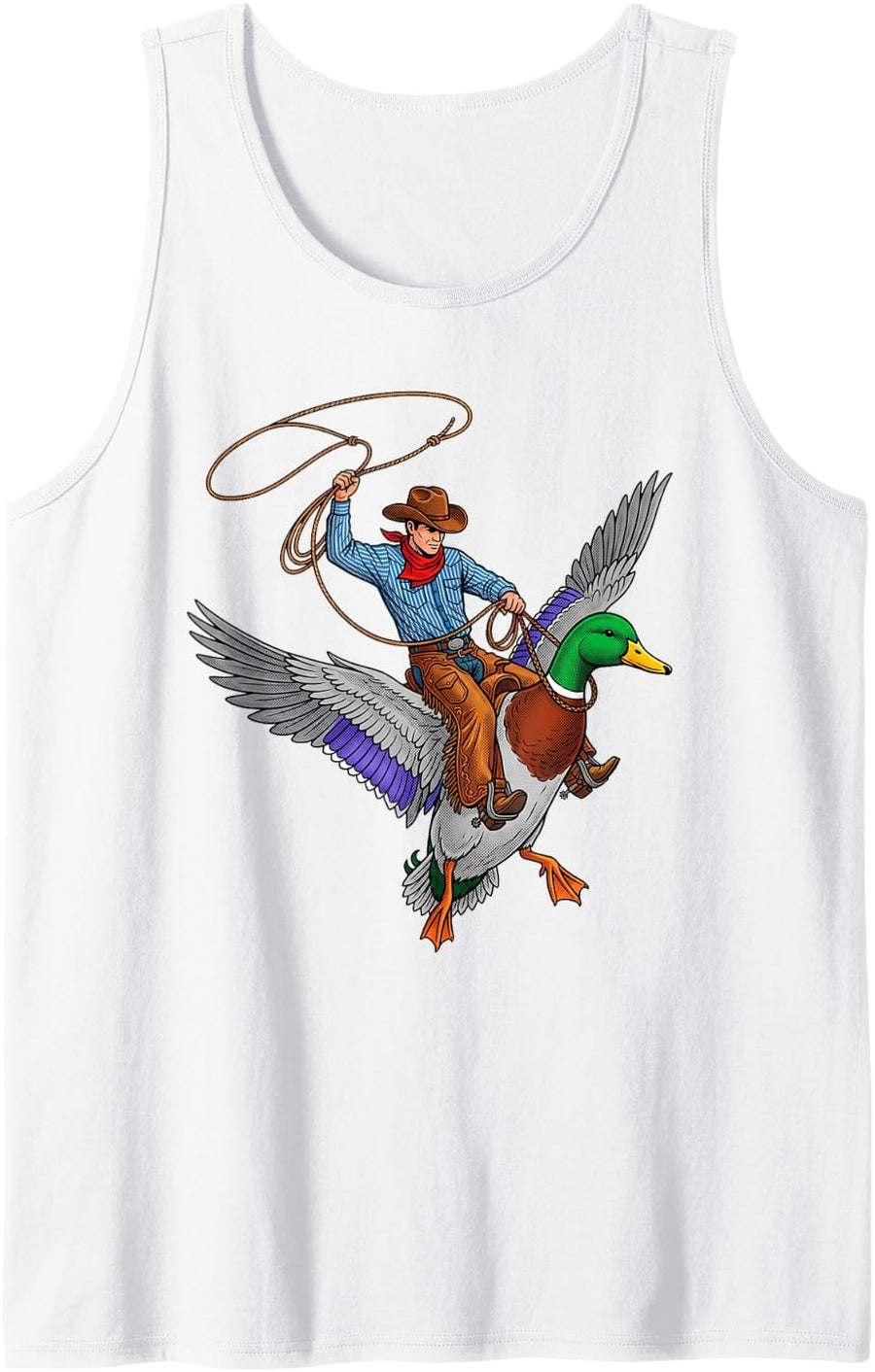 Cowboy Riding Mallard Duck Western Rodeo Funny Sleeveless Tank Top - White