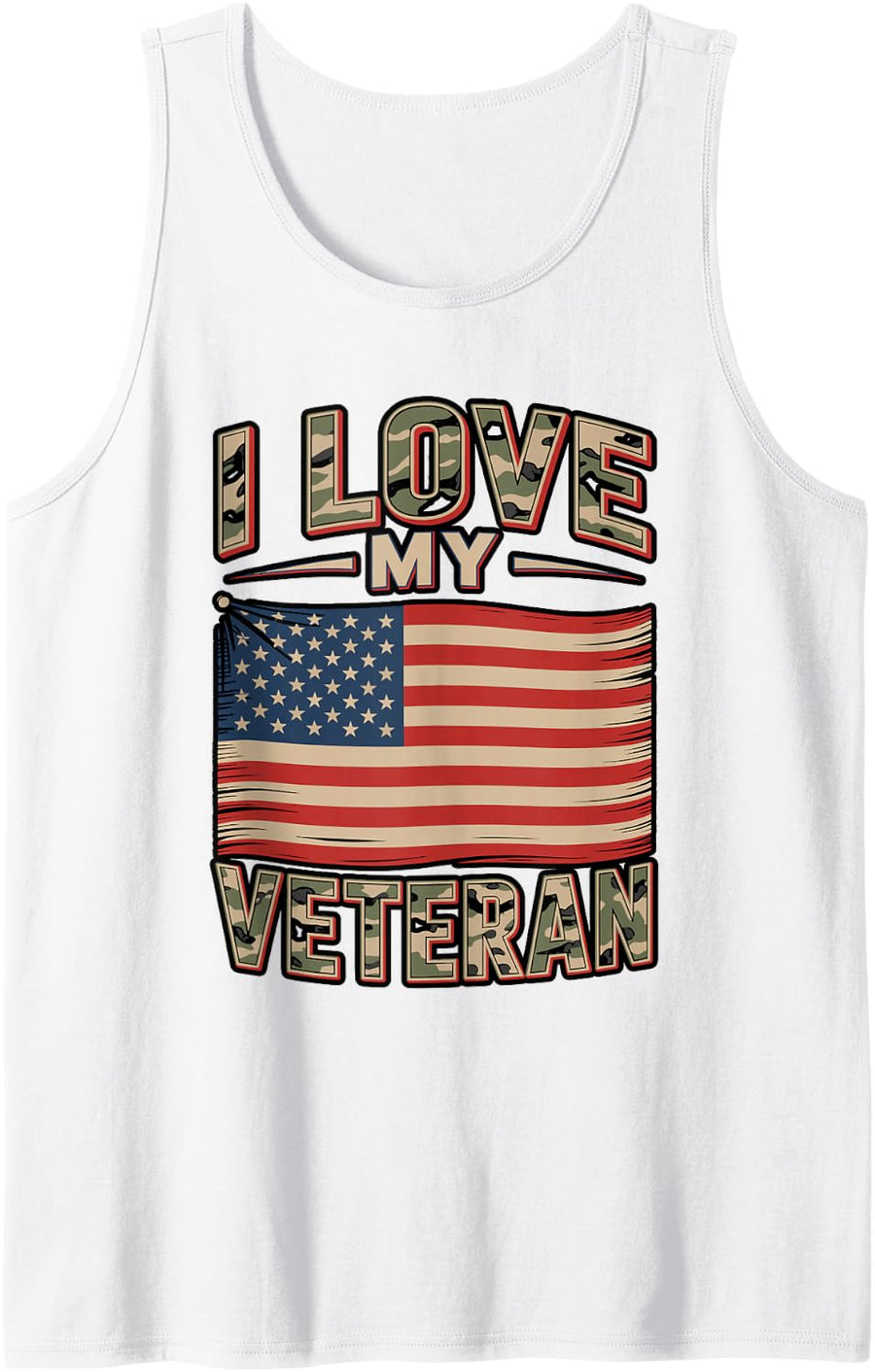 Love My Veteran Camo Boots Heart Design Sleeveless Tank Top - White