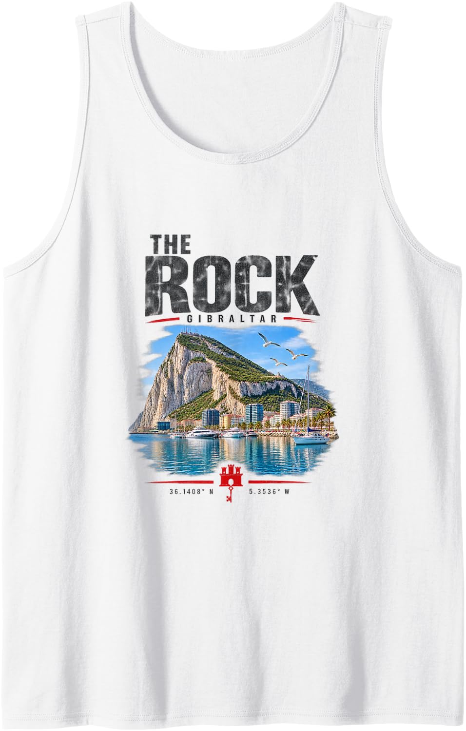 The Rock Gibraltar Mediterranean Travel Design Tank Top - White